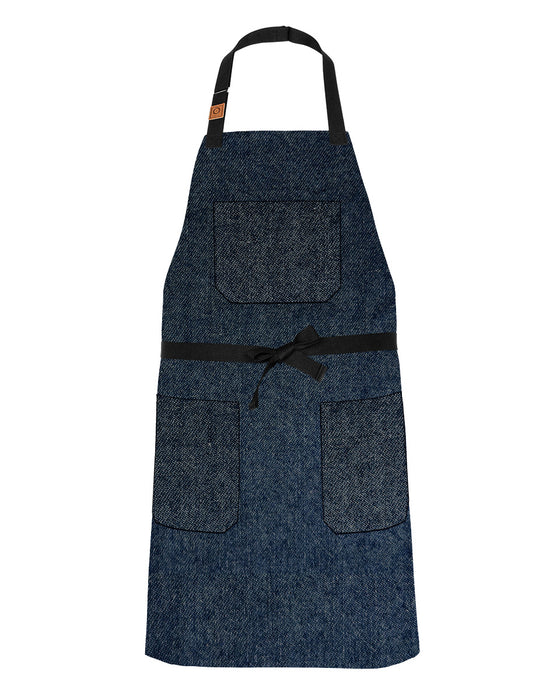 Premier Division waxed-look denim bib apron with faux leather