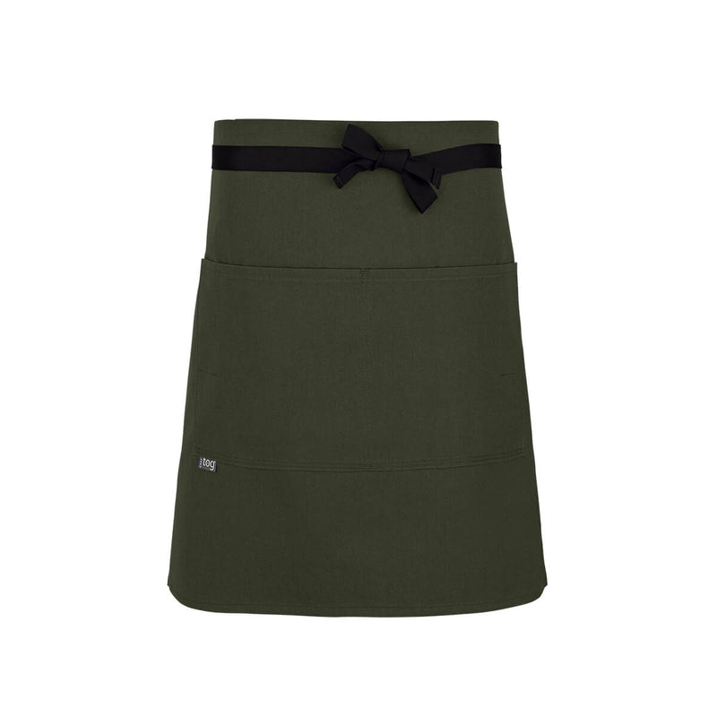 cheftog.com  Olive Drab Lightweight Half Length Four Pocket Server Apron 1120-11PC-4P