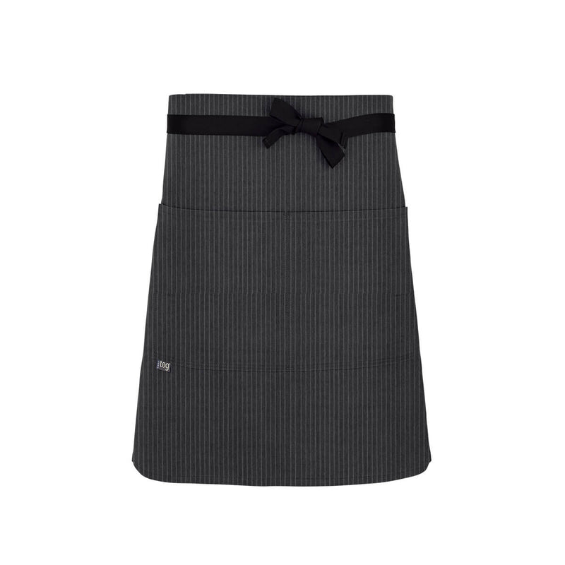 cheftog.com  Gray Stripe Lightweight Half Length Four Pocket Server Apron 1120-19PC-4P