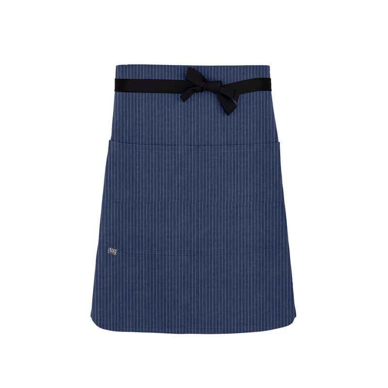 cheftog.com  Blue Stripe Lightweight Half Length Four Pocket Server Apron 1120-20PC-4P