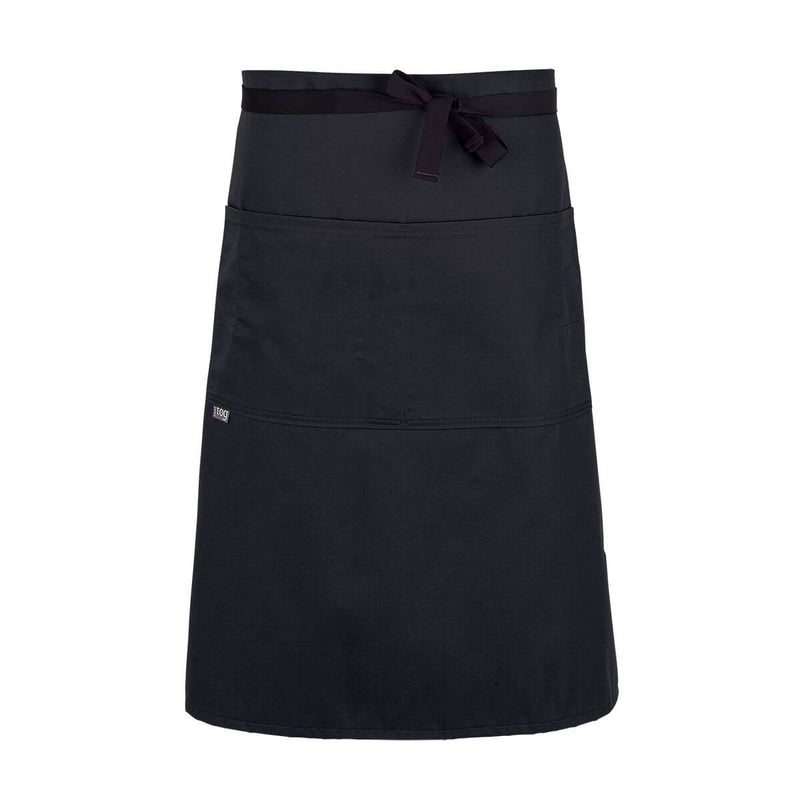 cheftog.com  Black Lightweight Three Quarter Length Four Pocket Server Apron 1130-01PC-4P