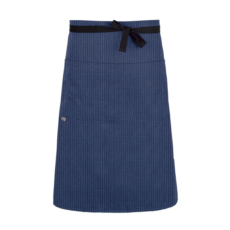 cheftog.com  Blue Stripe Lightweight Three Quarter Length Four Pocket Server Apron 1130-20PC-4P