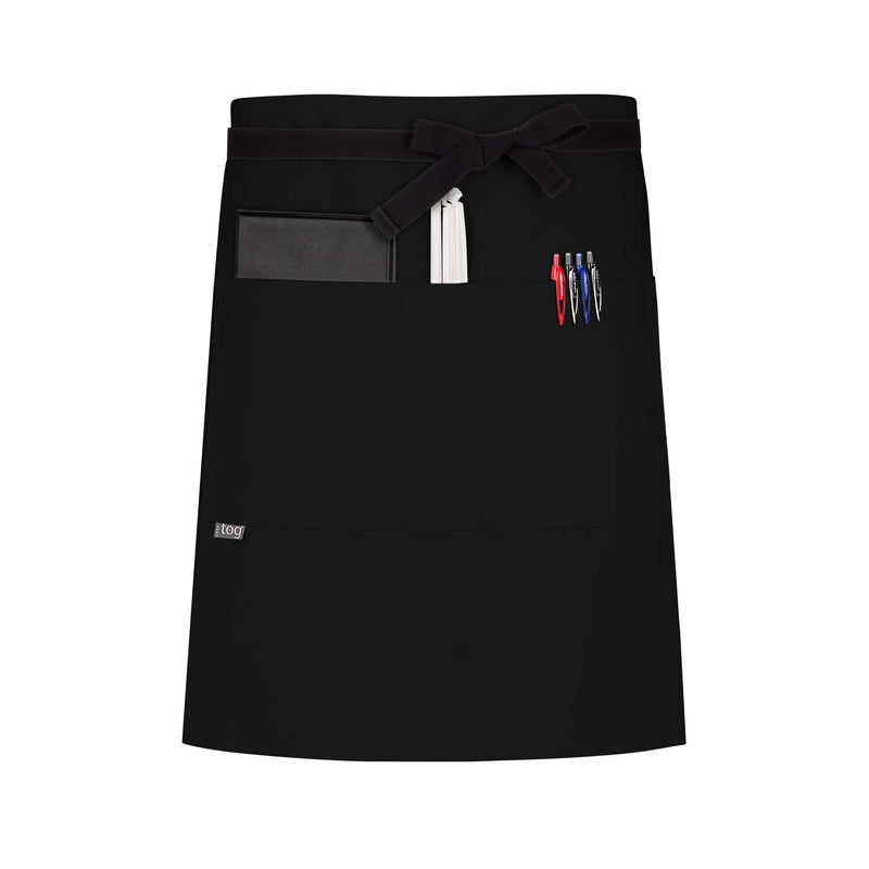 cheftog.com  Black Performance Half Length Three Pocket Server Apron 2121-01CT-3P
