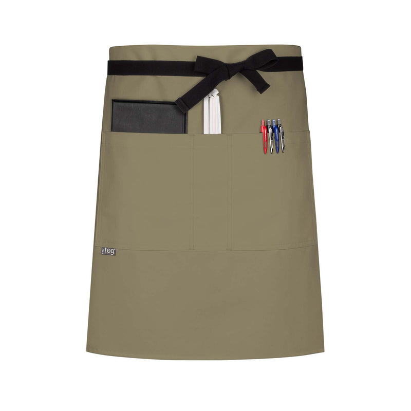 cheftog.com  Khaki Performance Half Length Three Pocket Server Apron 2121-04CT-3P