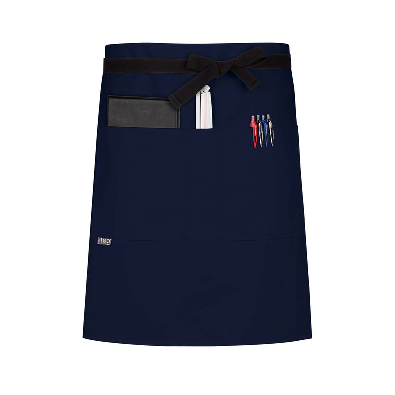 cheftog.com  Navy Performance Half Length Three Pocket Server Apron 2121-10CT-3P