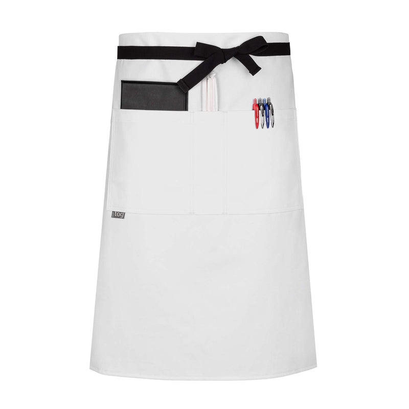 cheftog.com  White Performance Three Quarter Length Three Pocket Server Apron 2131-02CT-3P