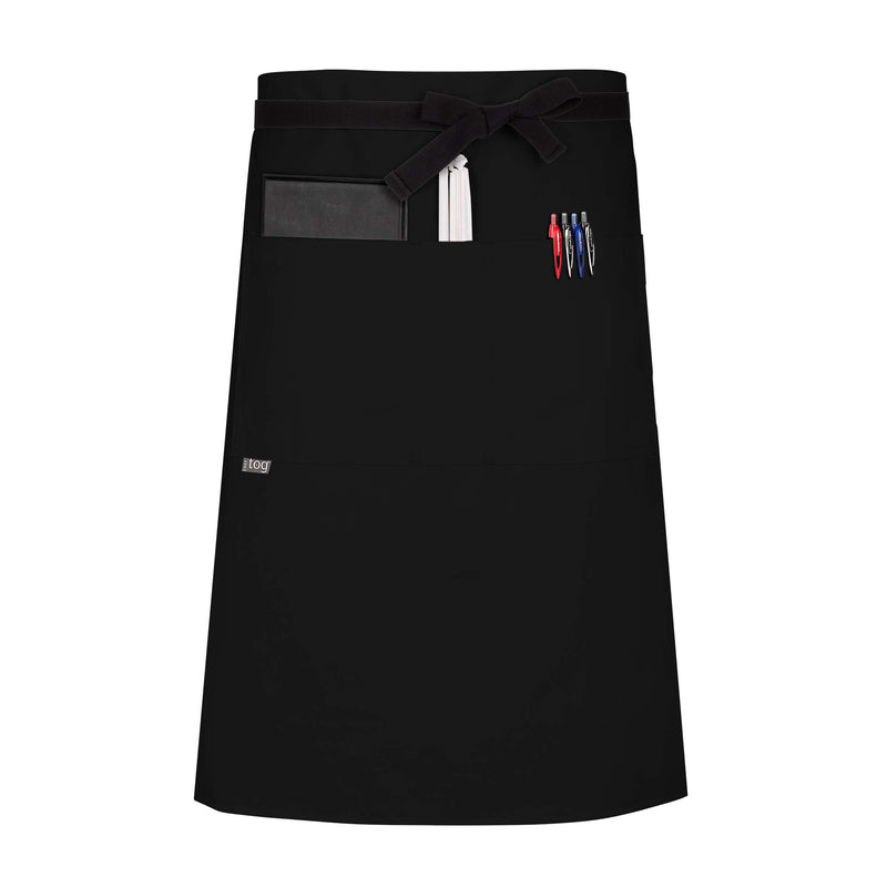 cheftog.com  Black Performance Three Quarter Length Three Pocket Server Apron 2131-01CT-3P