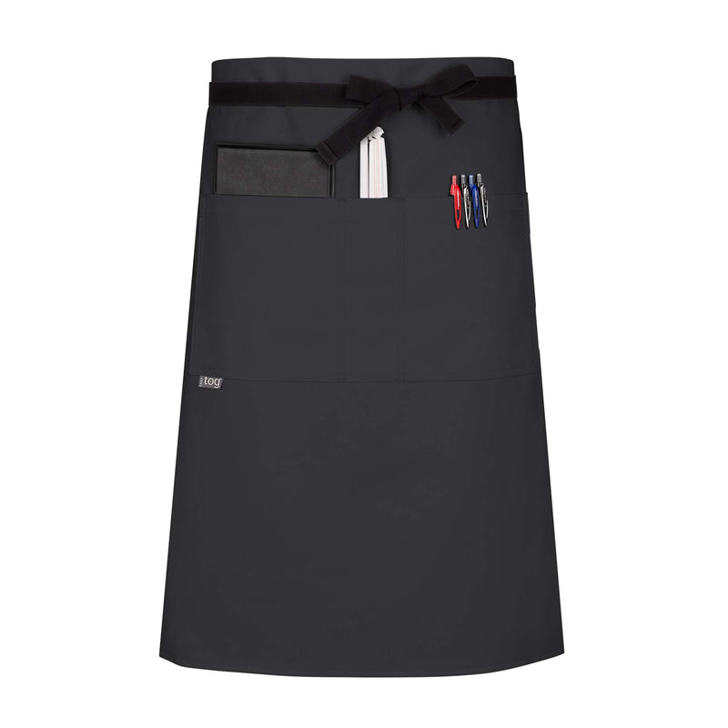 cheftog.com  Charcoal Performance Three Quarter Length Three Pocket Server Apron 2131-06CT-3P