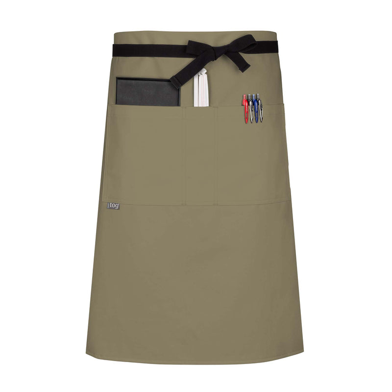 cheftog.com  Khaki Performance Three Quarter Length Three Pocket Server Apron 2131-04CT-3P